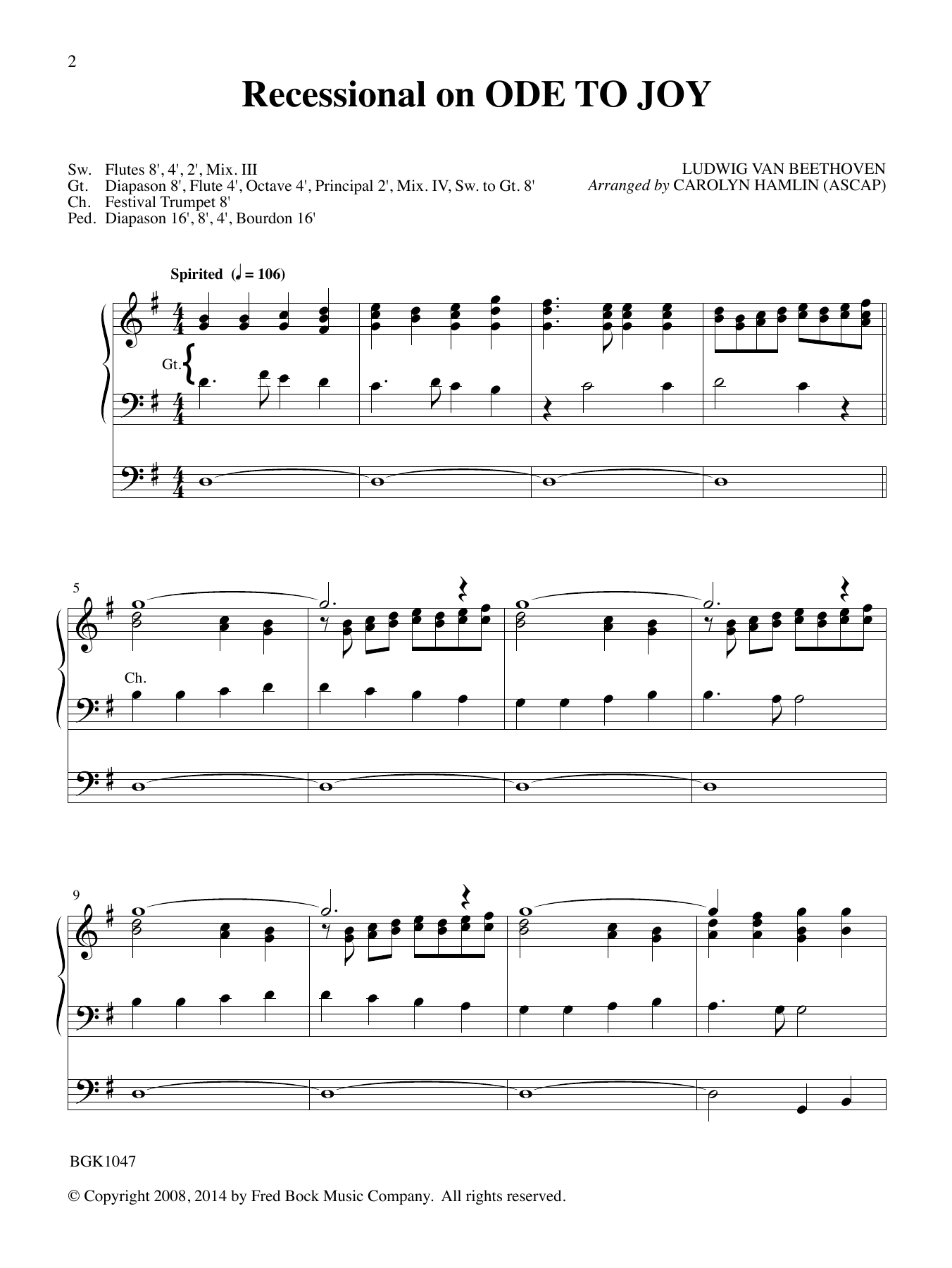 Download Ludwig van Beethoven Recessional On Ode To Joy (arr. Carolyn Hamlin) Sheet Music and learn how to play Organ PDF digital score in minutes