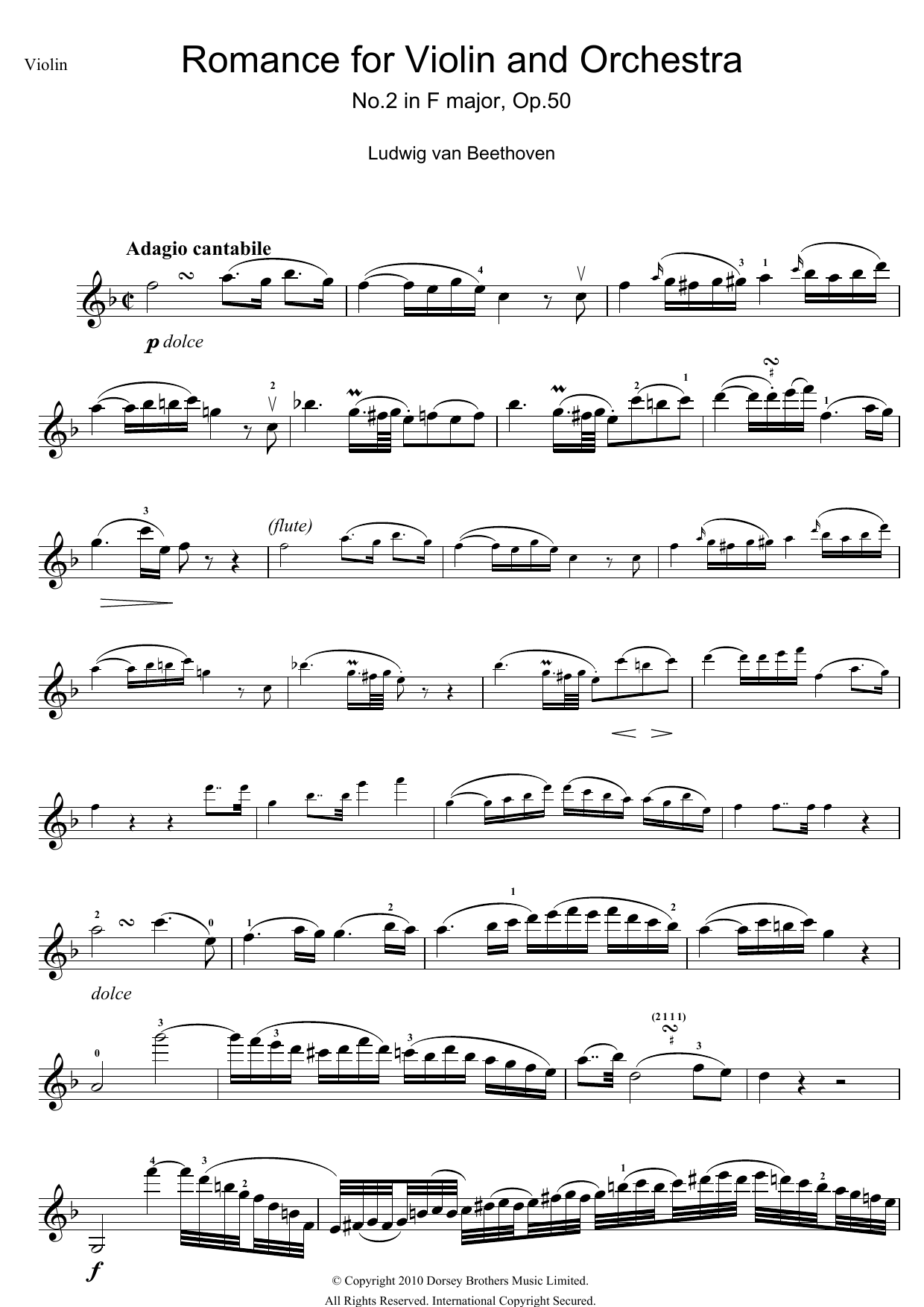 Download Ludwig van Beethoven Romance For Violin And Orchestra, No.2 In F Major, Op.50 Sheet Music and learn how to play Violin PDF digital score in minutes
