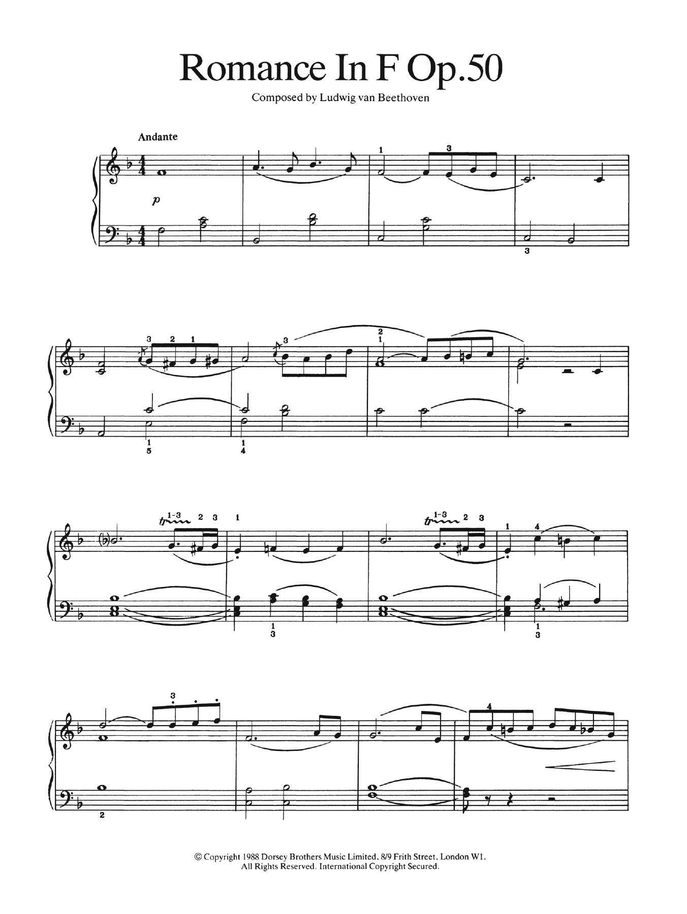 Download Ludwig van Beethoven Romance In F Major, Op. 50 Sheet Music and learn how to play Easy Piano PDF digital score in minutes