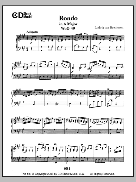 Download Ludwig van Beethoven Rondo In A Major, Woo 49 Sheet Music and learn how to play Piano Solo PDF digital score in minutes