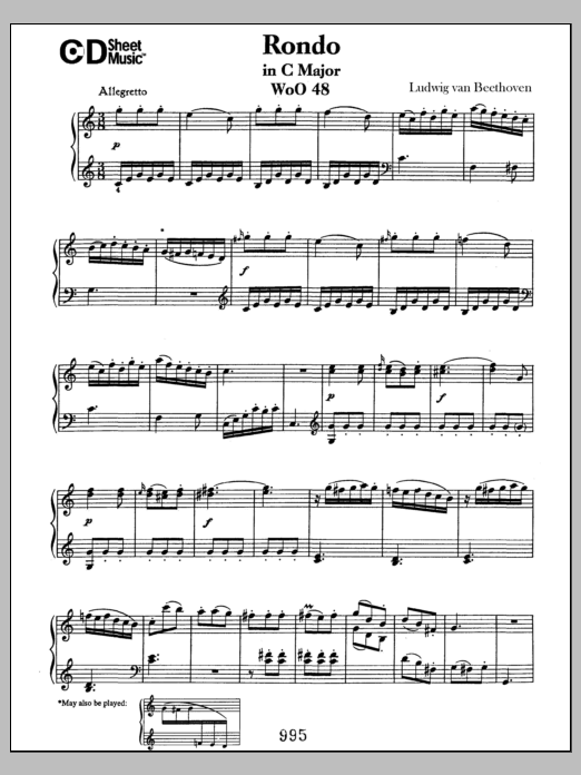 Download Ludwig van Beethoven Rondo In C Major, Woo 48 Sheet Music and learn how to play Piano Solo PDF digital score in minutes