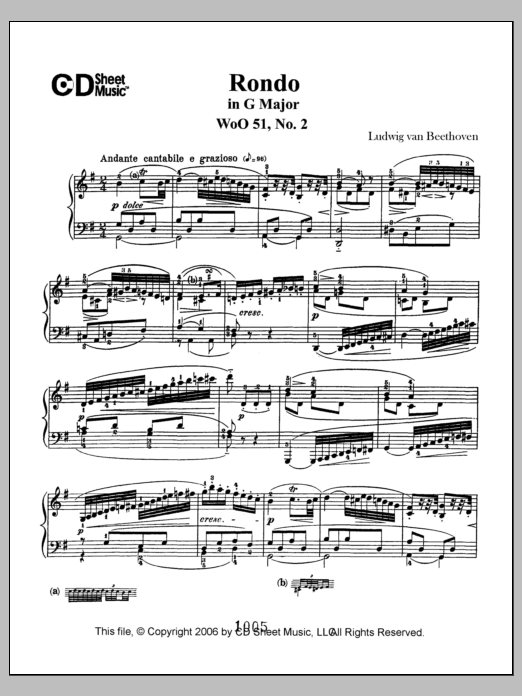 Download Ludwig van Beethoven Rondo in G Major, Op. 51, No. 2 Sheet Music and learn how to play Piano Solo PDF digital score in minutes