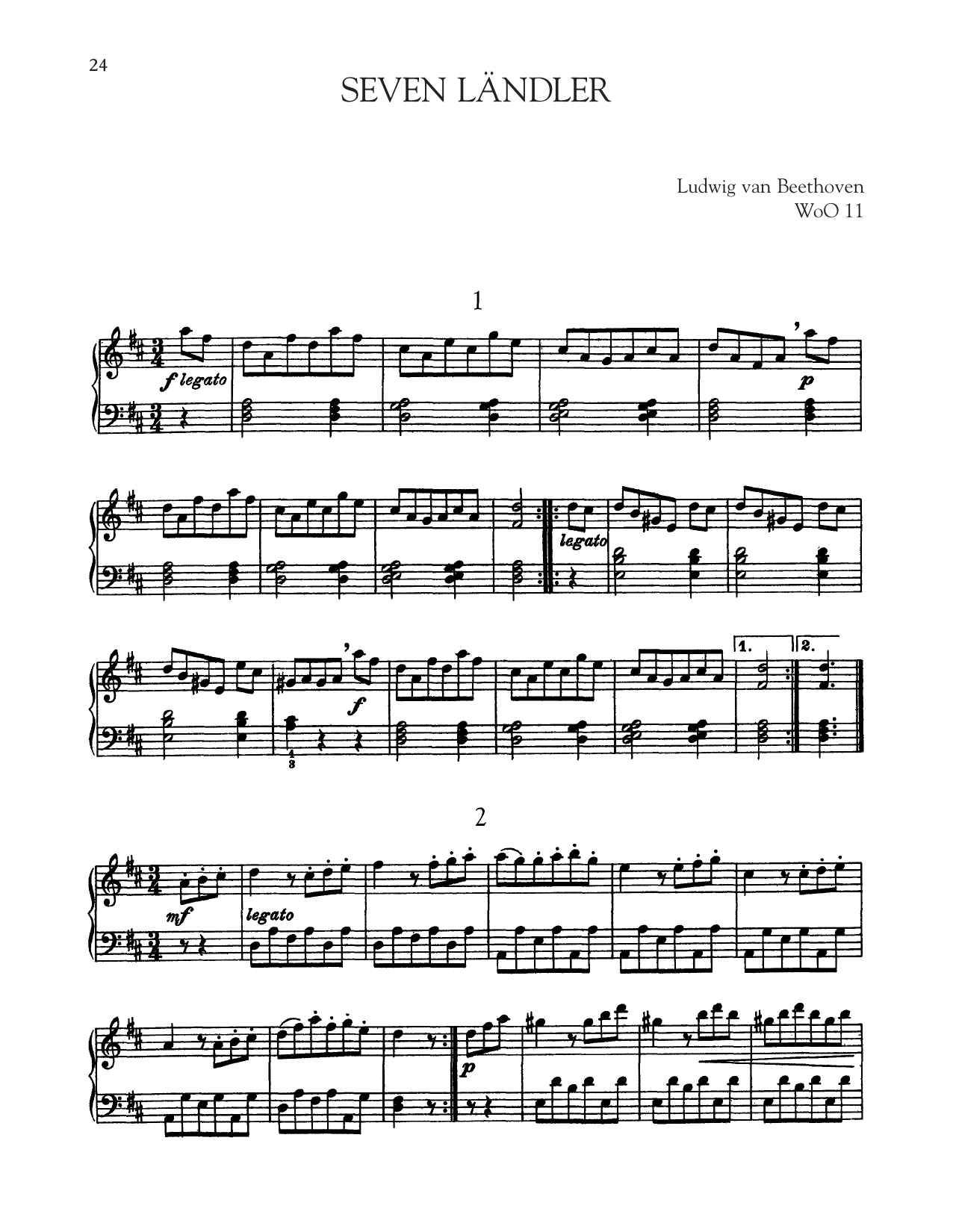 Download Ludwig van Beethoven Seven Landler, WoO 11 Sheet Music and learn how to play Piano Solo PDF digital score in minutes