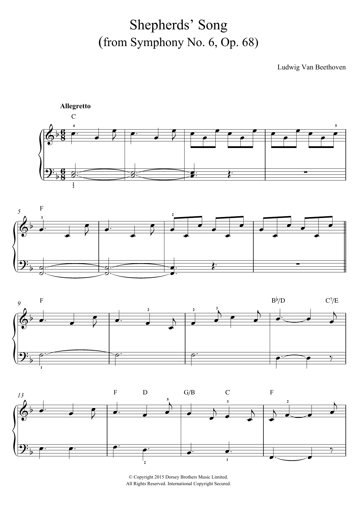 Download Ludwig van Beethoven Shepherds' Song (from Symphony No. 6, Op. 68) Sheet Music and learn how to play Beginner Piano PDF digital score in minutes