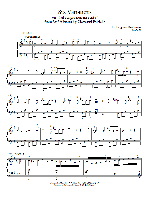 Download Ludwig van Beethoven Six Variations On 