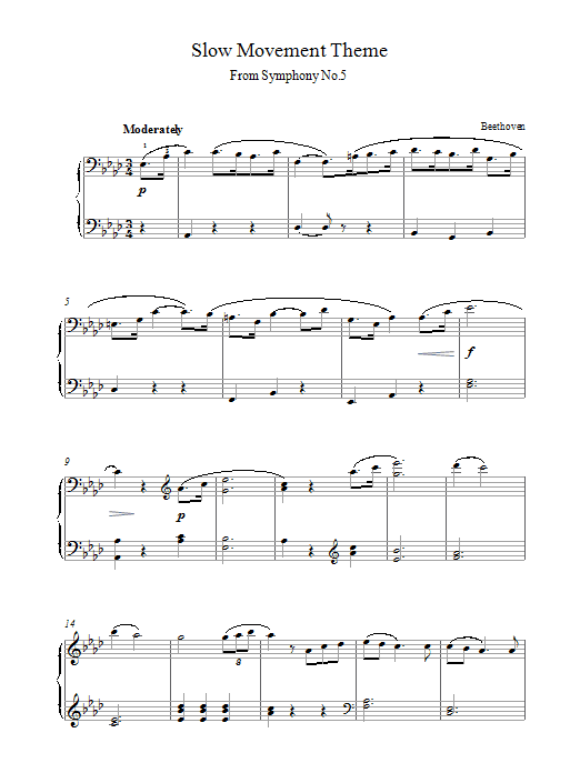 Download Ludwig van Beethoven Symphony No.5, Slow Movement Theme Sheet Music and learn how to play Piano, Vocal & Guitar (Right-Hand Melody) PDF digital score in minutes