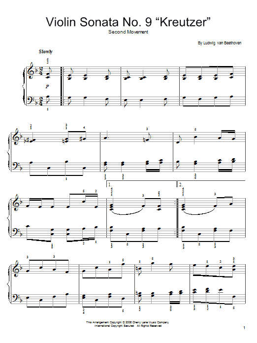 Download Ludwig van Beethoven Andante from Violin Sonata No. 9 (Kreutzer) Sheet Music and learn how to play Easy Piano PDF digital score in minutes