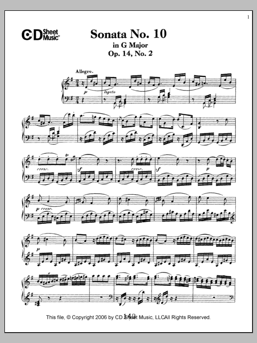 Download Ludwig van Beethoven Sonata No. 10 In G Major, Op. 14, No. 2 Sheet Music and learn how to play Piano Solo PDF digital score in minutes