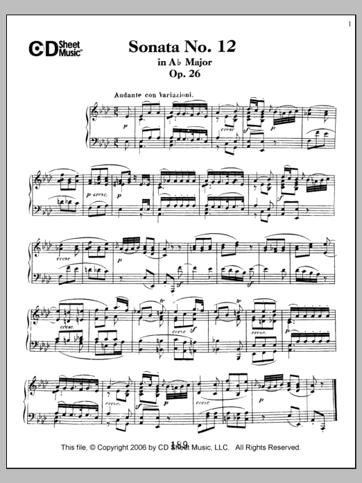 Download Ludwig van Beethoven Sonata No. 12 In A-flat Major, Op. 26 Sheet Music and learn how to play Piano Solo PDF digital score in minutes