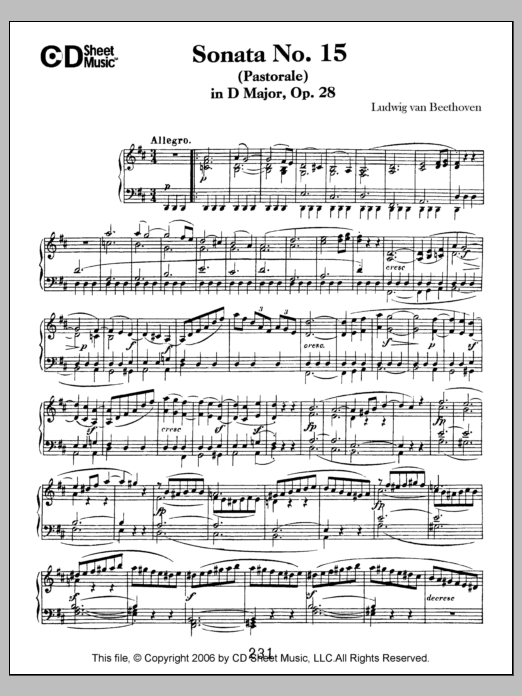 Download Ludwig van Beethoven Sonata No. 15 In D Major (pastorale), Op. 28 Sheet Music and learn how to play Piano Solo PDF digital score in minutes