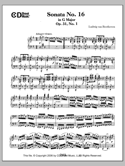 Download Ludwig van Beethoven Sonata No. 16 In G Major, Op. 31, No. 1 Sheet Music and learn how to play Piano Solo PDF digital score in minutes