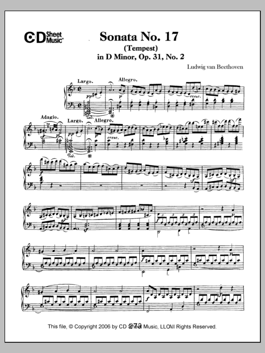 Download Ludwig van Beethoven Sonata No. 17 In D Minor (tempest), Op. 31, No. 2 Sheet Music and learn how to play Piano Solo PDF digital score in minutes