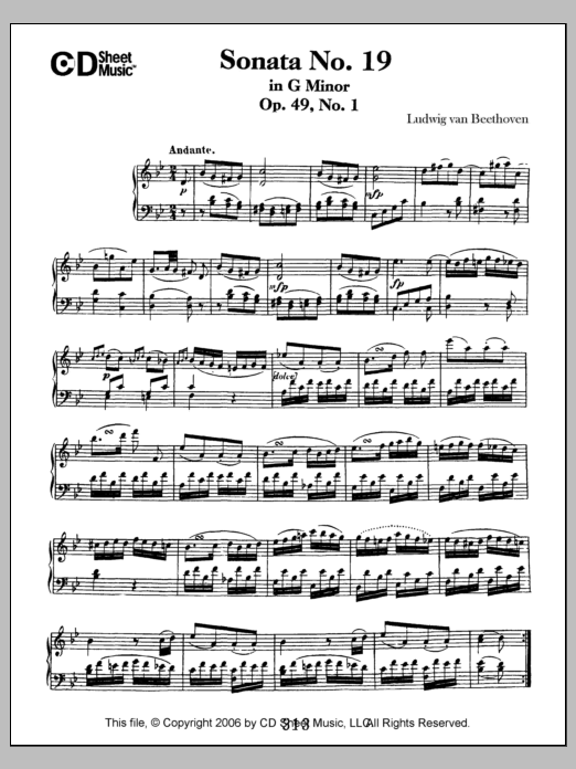 Download Ludwig van Beethoven Sonata No. 19 In G Minor, Op. 49, No. 1 Sheet Music and learn how to play Piano Solo PDF digital score in minutes