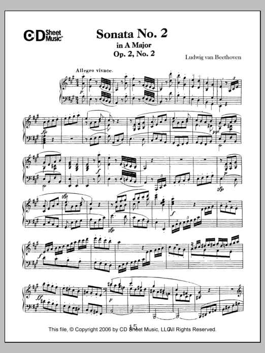 Download Ludwig van Beethoven Sonata No. 2 In A Major, Op. 2, No. 2 Sheet Music and learn how to play Piano Solo PDF digital score in minutes