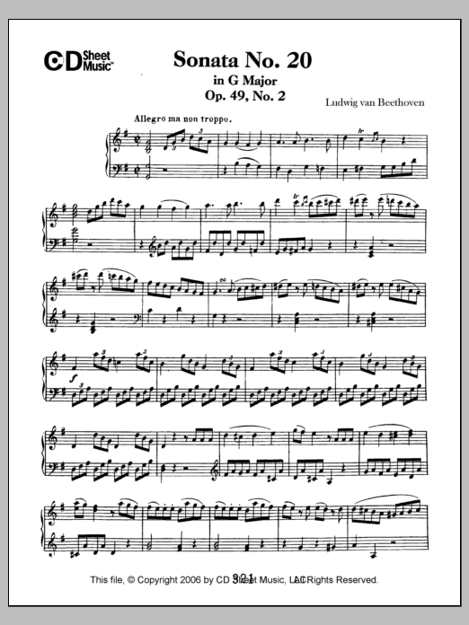 Download Ludwig van Beethoven Sonata No. 20 In G Major, Op. 49, No. 2 Sheet Music and learn how to play Piano Solo PDF digital score in minutes