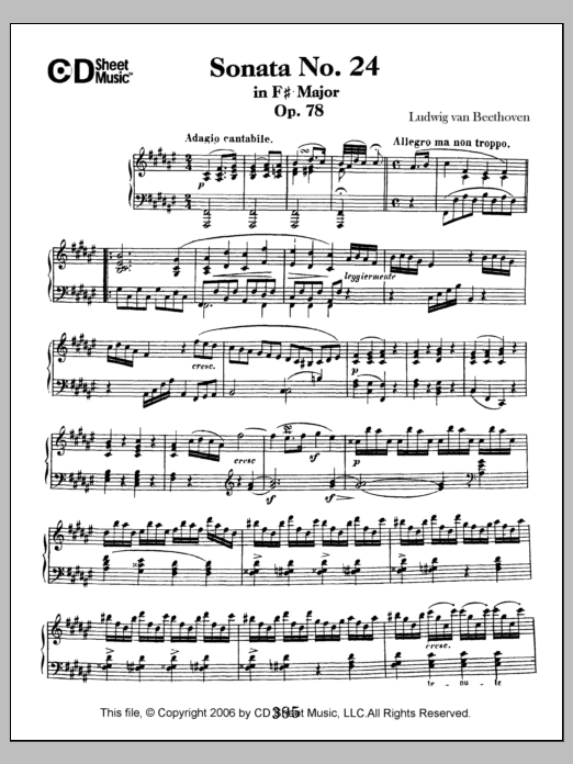 Download Ludwig van Beethoven Sonata No. 24 In F-sharp Major, Op. 78 Sheet Music and learn how to play Piano Solo PDF digital score in minutes