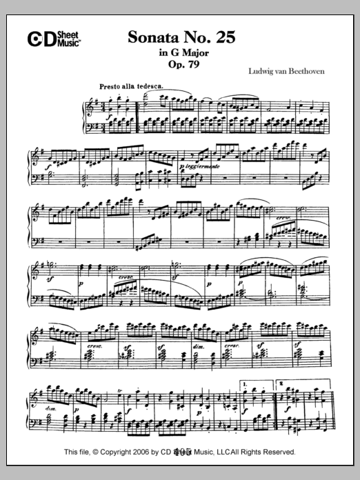 Download Ludwig van Beethoven Sonata No. 25 In G Major, Op. 79 Sheet Music and learn how to play Piano Solo PDF digital score in minutes