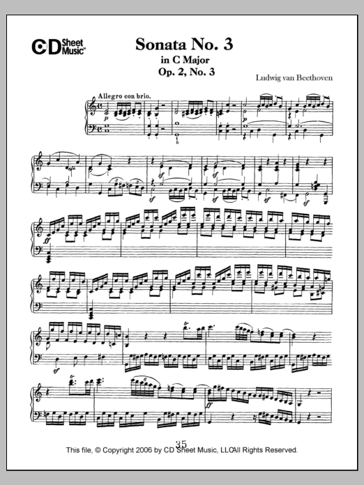 Download Ludwig van Beethoven Sonata No. 3 In C Major, Op. 2, No. 3 Sheet Music and learn how to play Piano Solo PDF digital score in minutes
