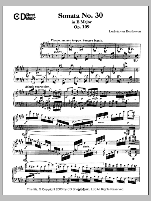 Download Ludwig van Beethoven Sonata No. 30 In E Major, Op. 109 Sheet Music and learn how to play Piano Solo PDF digital score in minutes