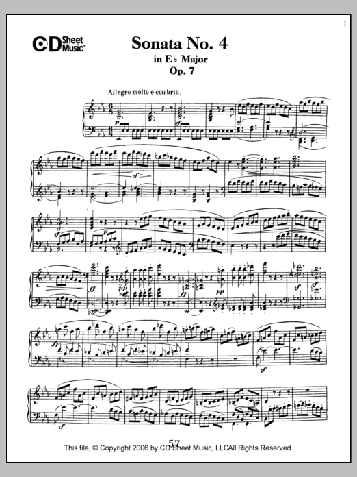 Download Ludwig van Beethoven Sonata No. 4 In E-flat Major, Op. 7 Sheet Music and learn how to play Piano Solo PDF digital score in minutes