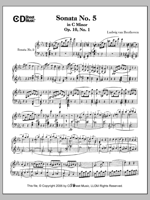 Download Ludwig van Beethoven Sonata No. 5 In C Minor, Op. 10, No. 1 Sheet Music and learn how to play Piano Solo PDF digital score in minutes