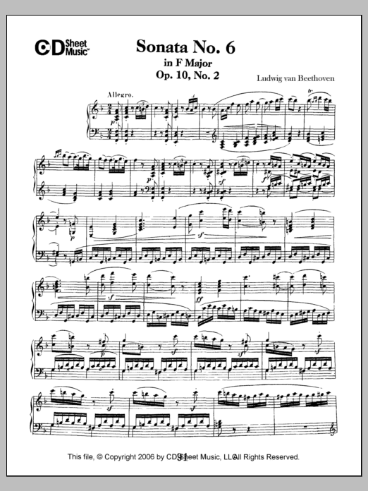 Download Ludwig van Beethoven Sonata No. 6 In F Major, Op. 10, No. 2 Sheet Music and learn how to play Piano Solo PDF digital score in minutes