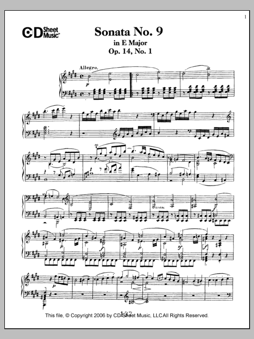 Download Ludwig van Beethoven Sonata No. 9 In E Major, Op. 14, No. 1 Sheet Music and learn how to play Piano Solo PDF digital score in minutes