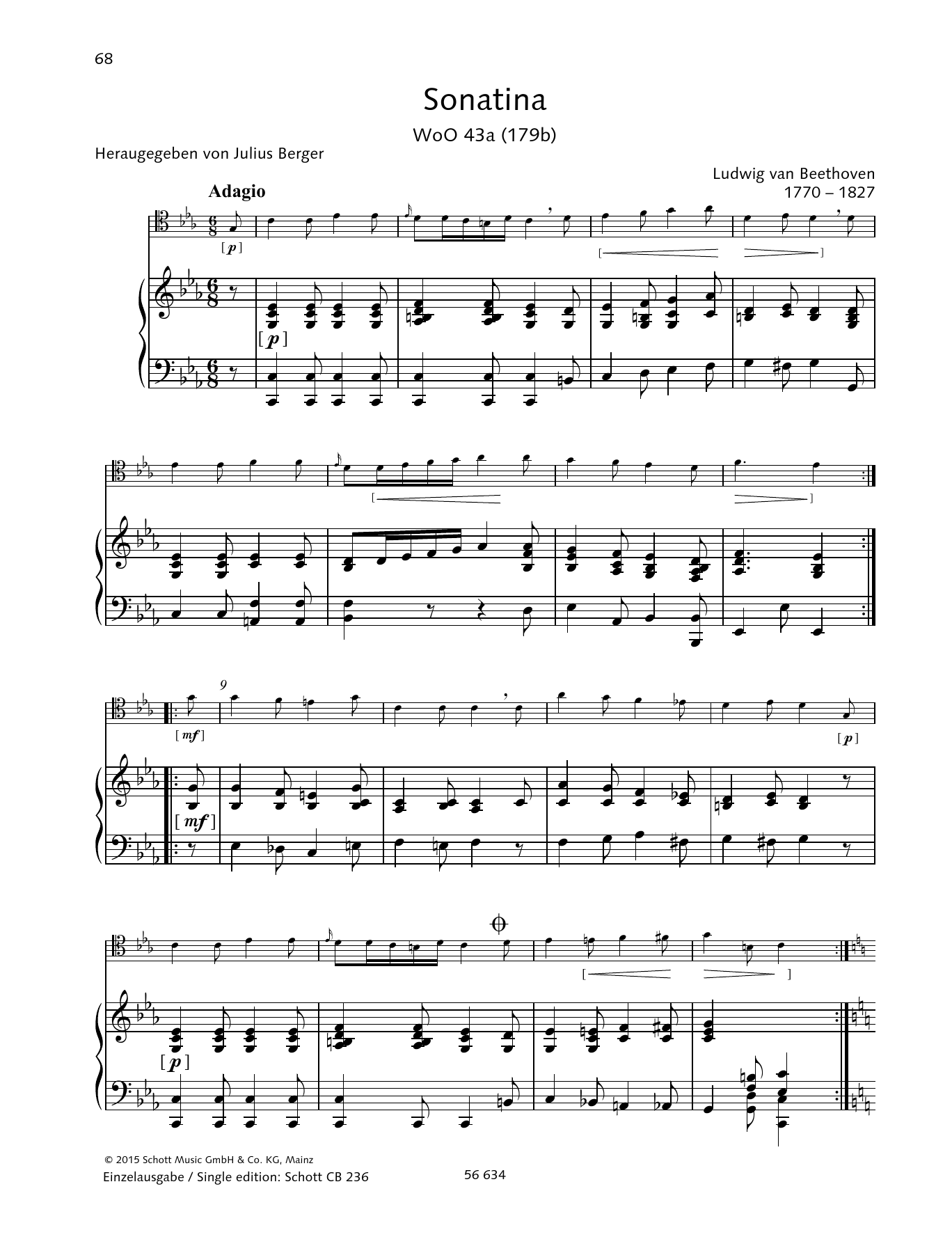 Download Ludwig van Beethoven Sonatina C minor WoO 43a Sheet Music and learn how to play String Solo PDF digital score in minutes