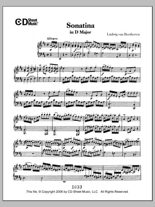Download Ludwig van Beethoven Sonatina in D Major Sheet Music and learn how to play Piano Solo PDF digital score in minutes