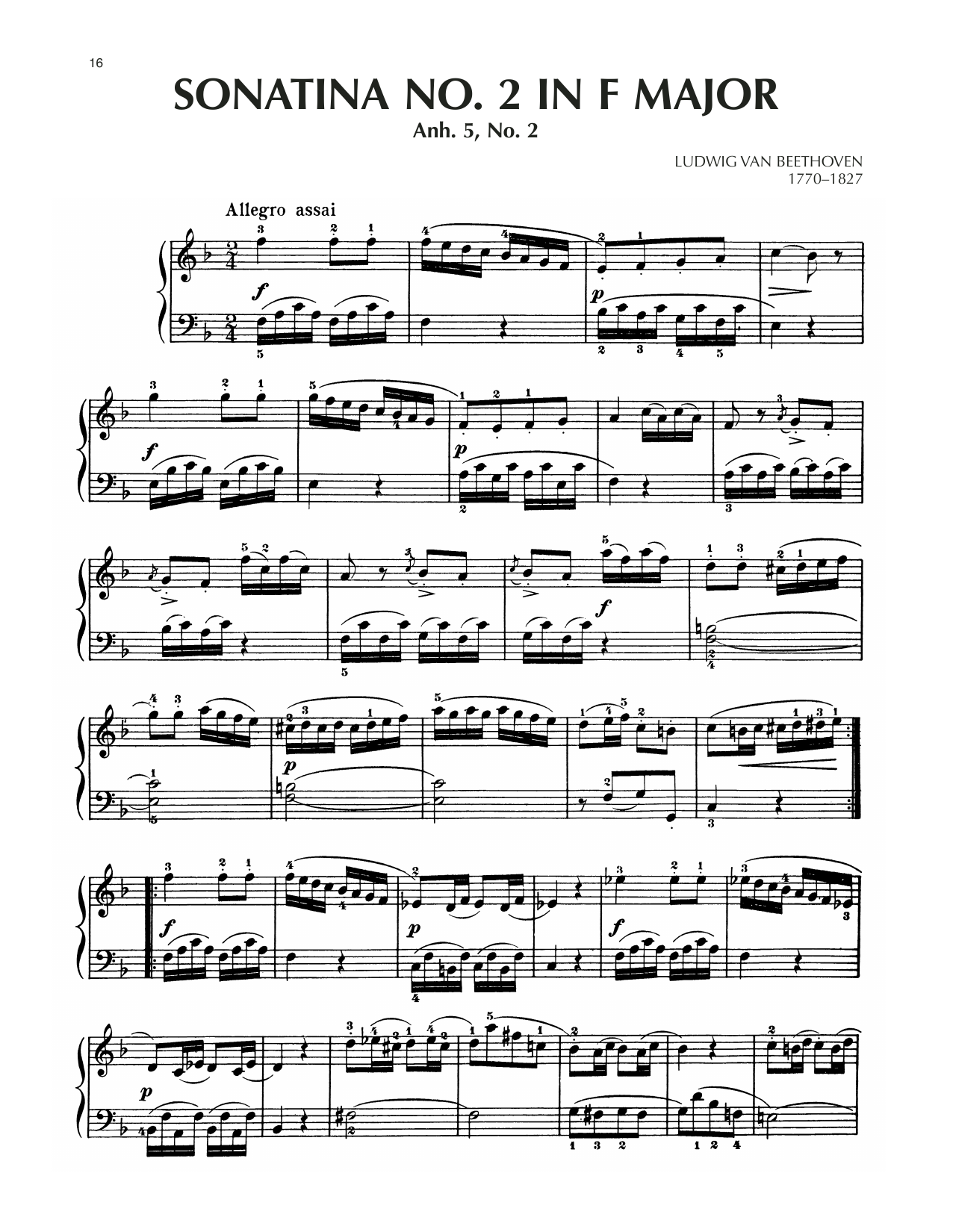 Download Ludwig van Beethoven Sonatina In F Major, Anh. 5, No. 2 Sheet Music and learn how to play Piano Solo PDF digital score in minutes