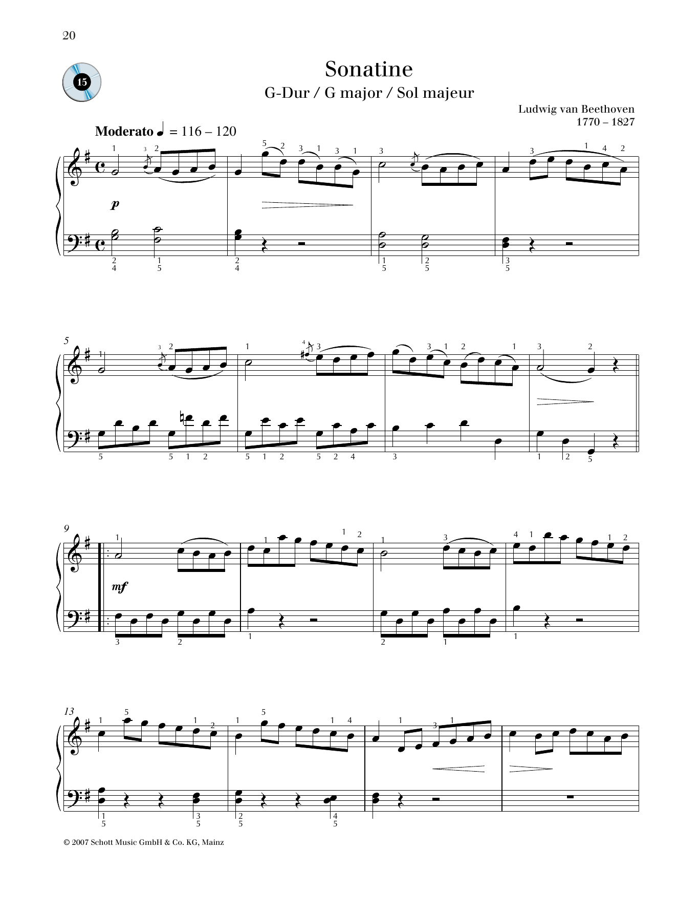 Download Ludwig van Beethoven Sonatina No. 1 G major Sheet Music and learn how to play Piano Solo PDF digital score in minutes