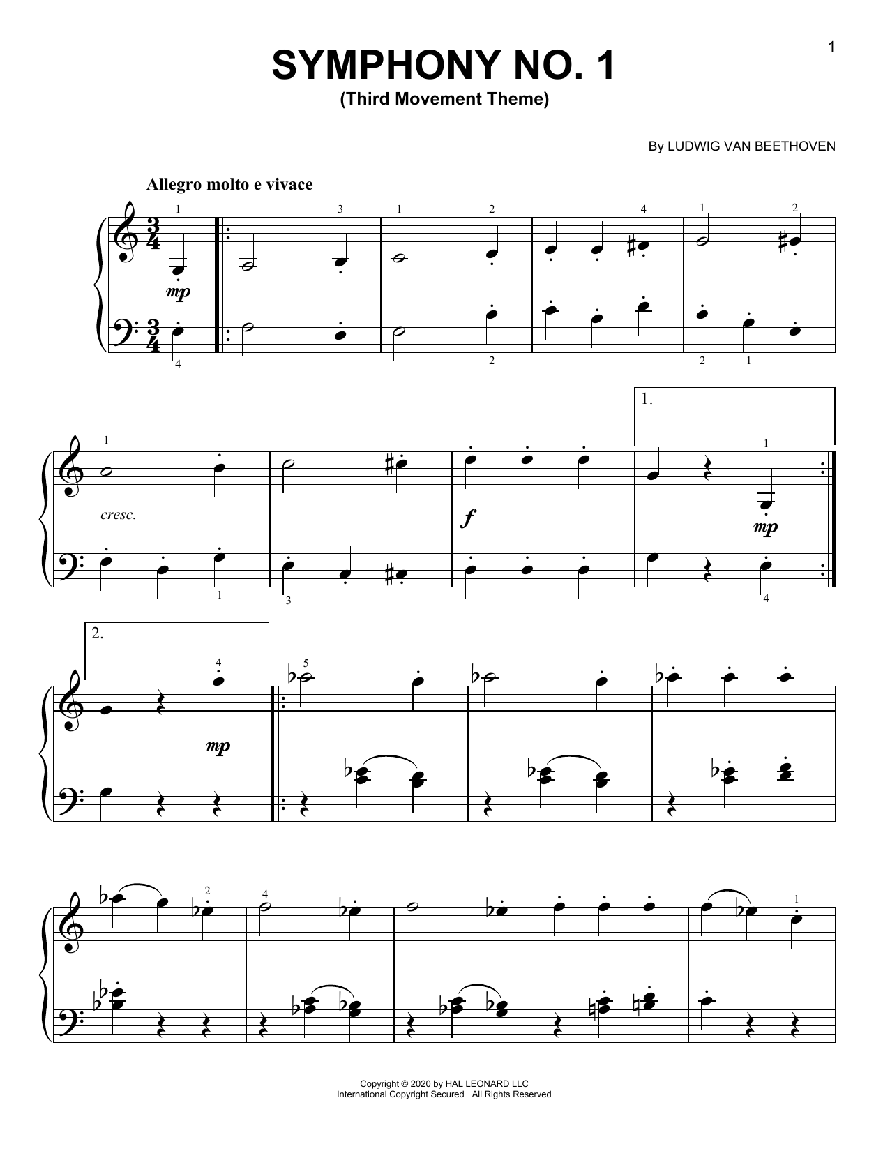 Download Ludwig van Beethoven Symphony No. 1, Third Movement Excerpt Sheet Music and learn how to play Piano Solo PDF digital score in minutes
