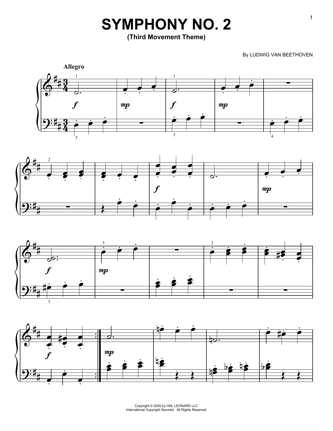 Download Ludwig van Beethoven Symphony No. 2, Third Movement Excerpt Sheet Music and learn how to play Piano Solo PDF digital score in minutes