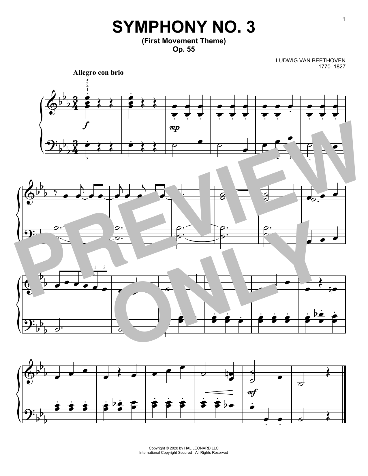 Download Ludwig van Beethoven Symphony No. 3 (First Movement Theme) Sheet Music and learn how to play Easy Piano PDF digital score in minutes