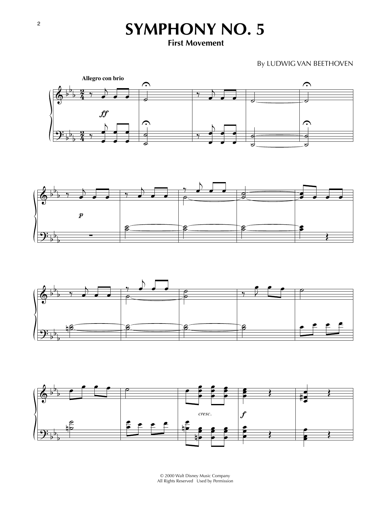 Download Ludwig van Beethoven Symphony No. 5 - Movement 1 (from Fantasia 2000) Sheet Music and learn how to play Piano Solo PDF digital score in minutes