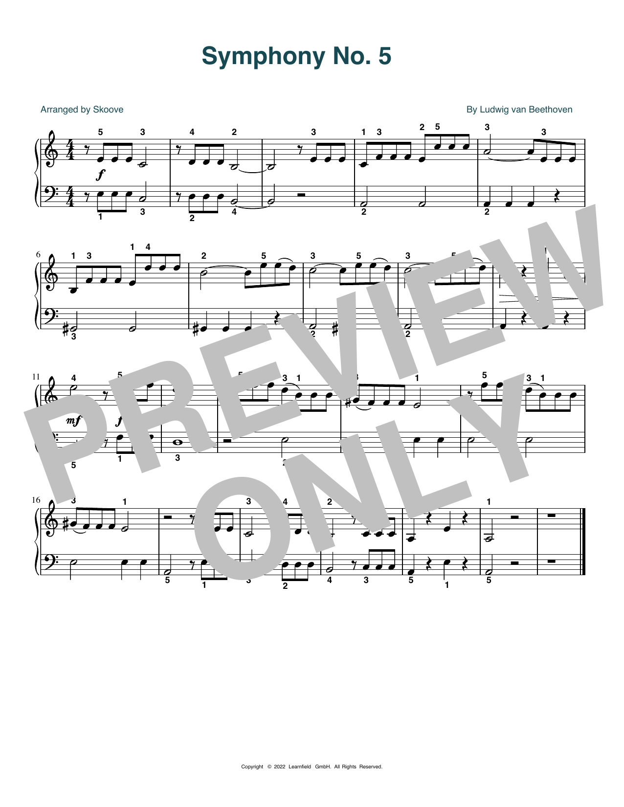 Download Ludwig van Beethoven Symphony No. 5 (arr. Skoove) Sheet Music and learn how to play Beginner Piano (Abridged) PDF digital score in minutes