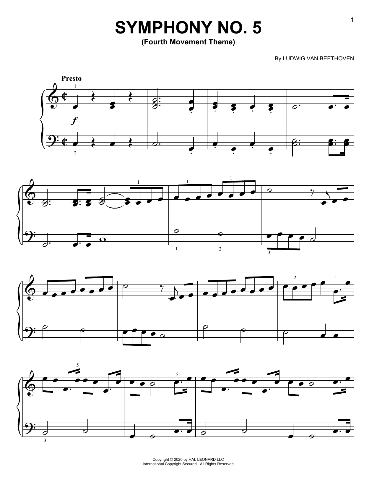 Download Ludwig van Beethoven Symphony No. 5, Fourth Movement Excerpt Sheet Music and learn how to play Piano Solo PDF digital score in minutes