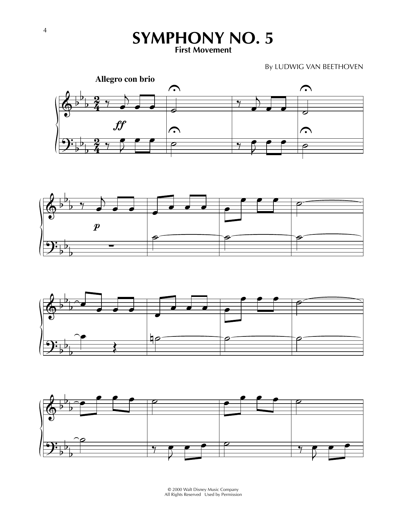 Download Ludwig van Beethoven Symphony No. 5, Movement 1 (from Fantasia 2000) Sheet Music and learn how to play Easy Piano PDF digital score in minutes