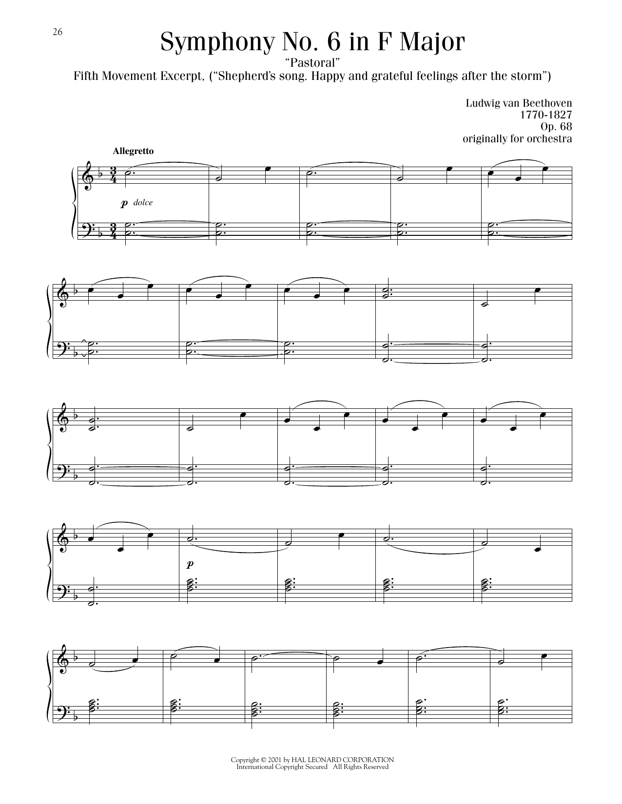 Download Ludwig van Beethoven Symphony No. 6, Fifth Movement Sheet Music and learn how to play Piano Solo PDF digital score in minutes