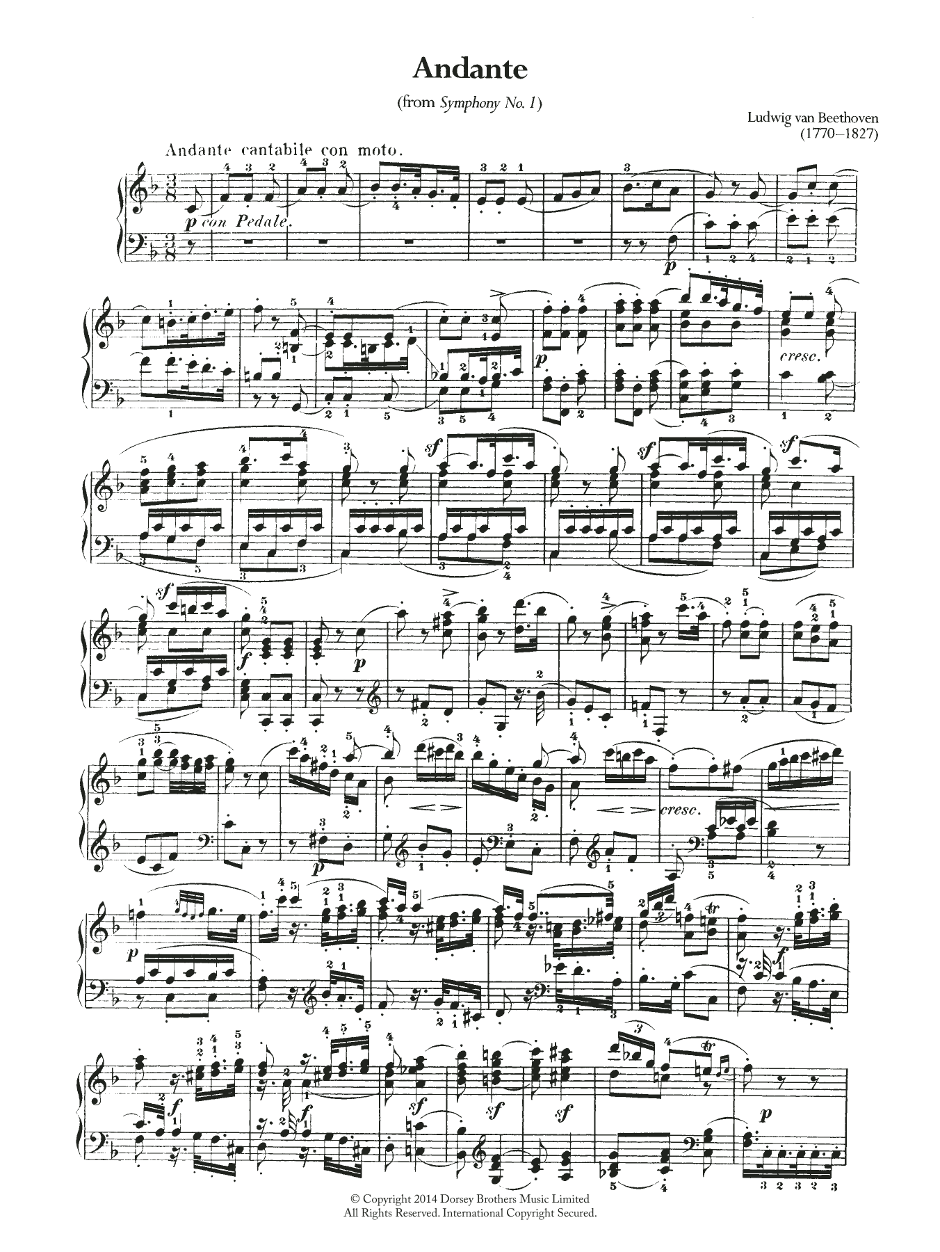 Download Ludwig van Beethoven Symphony No.1, Andante Sheet Music and learn how to play Piano PDF digital score in minutes