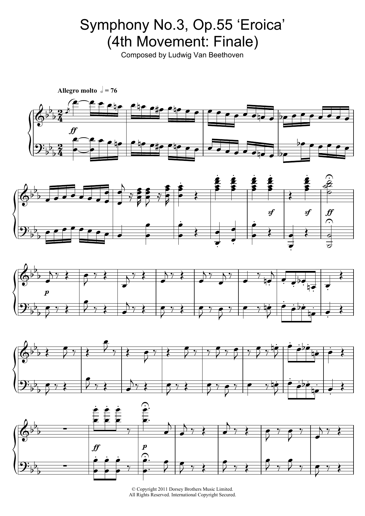 Download Ludwig van Beethoven Symphony No.3 (Eroica), 4th Movement: Finale Sheet Music and learn how to play Piano PDF digital score in minutes