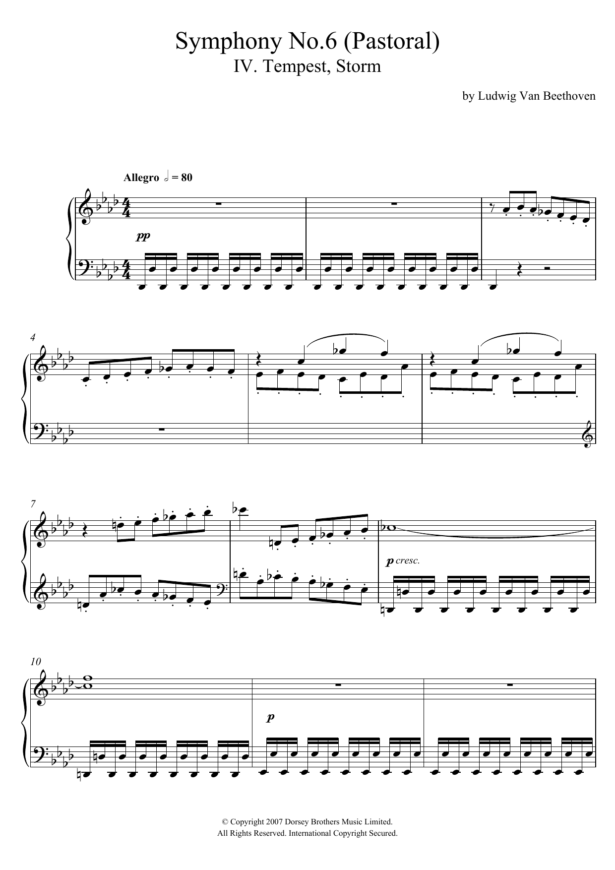 Download Ludwig van Beethoven Symphony No.6 ('Pastoral'), 4th Movement Sheet Music and learn how to play Piano PDF digital score in minutes