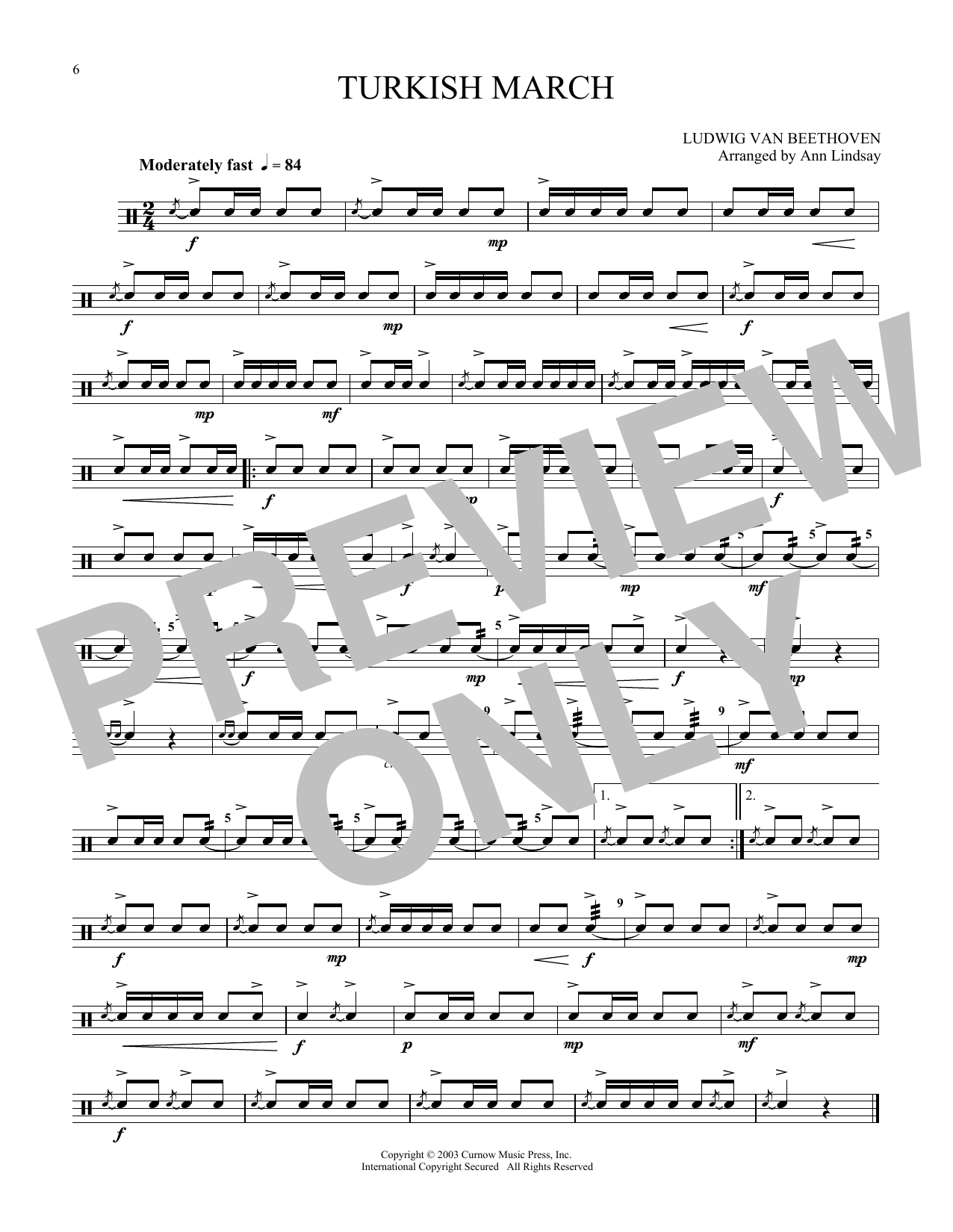 Download Ludwig van Beethoven Turkish March (arr. Ann Lindsay) Sheet Music and learn how to play Snare Drum Solo PDF digital score in minutes