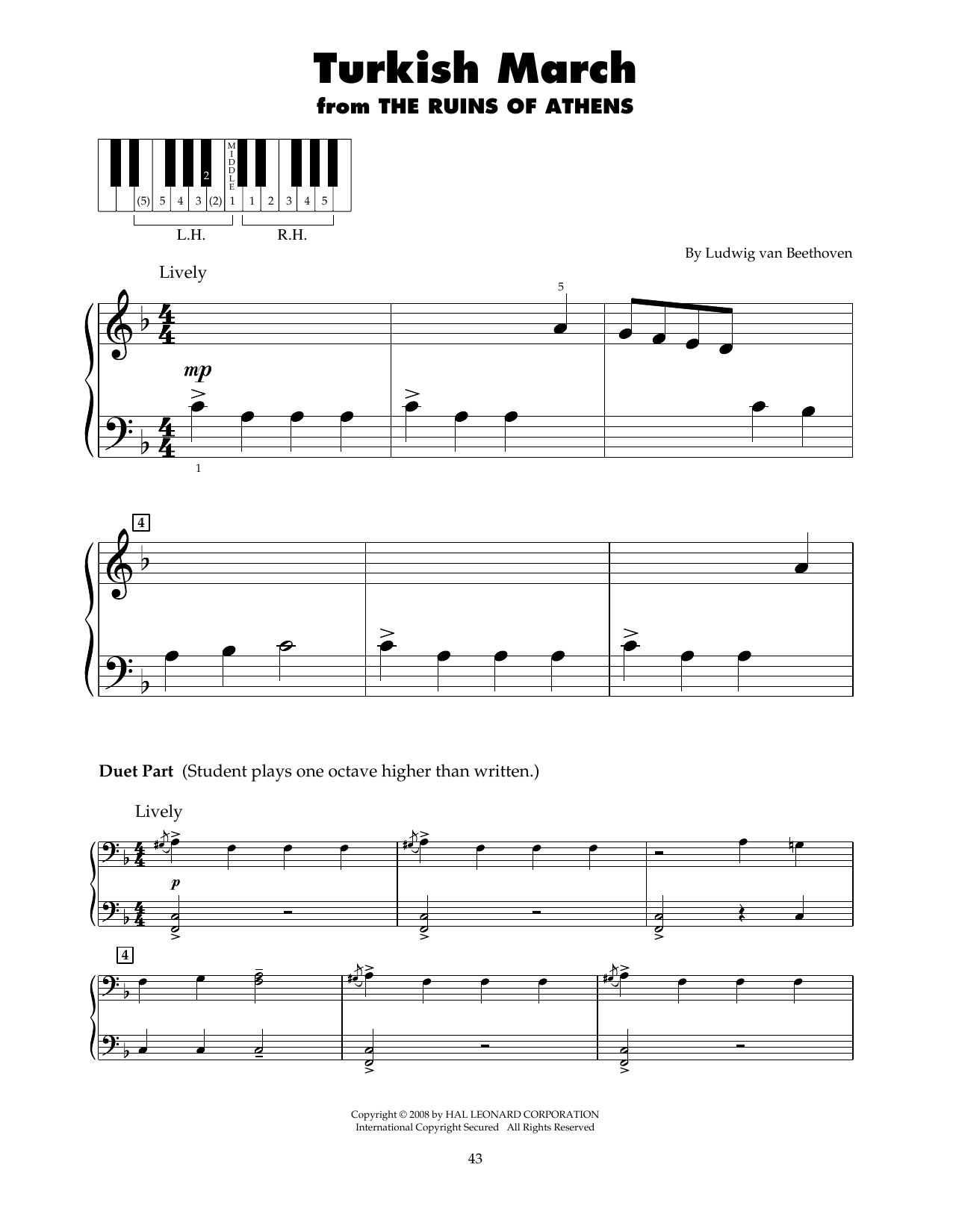 Download Ludwig van Beethoven Turkish March (arr. Carol Klose) Sheet Music and learn how to play 5-Finger Piano PDF digital score in minutes