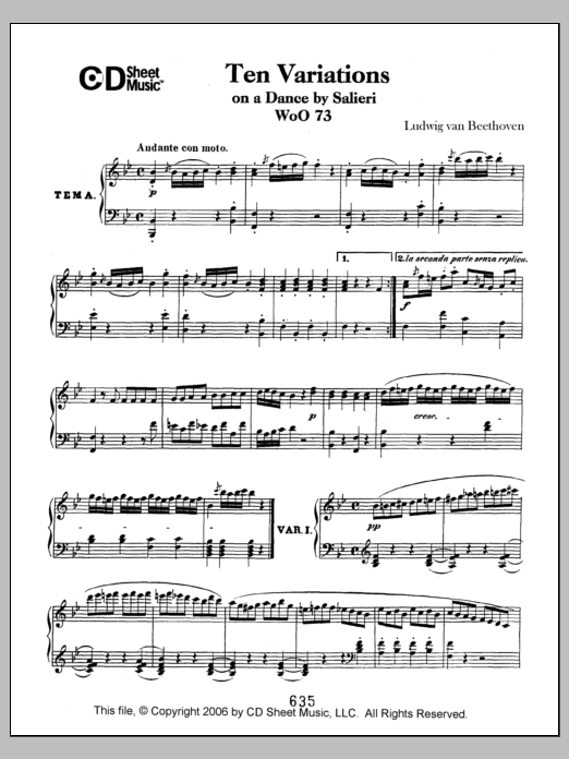 Download Ludwig van Beethoven Variations (10) On A Duet By Salieri, Woo 73 Sheet Music and learn how to play Piano Solo PDF digital score in minutes