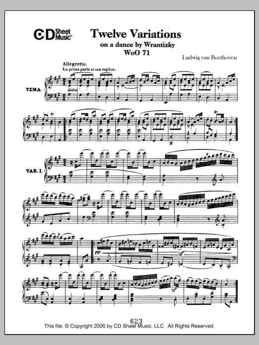 Download Ludwig van Beethoven Variations (12) On A Dance By Wrantizky, Woo 71 Sheet Music and learn how to play Piano Solo PDF digital score in minutes