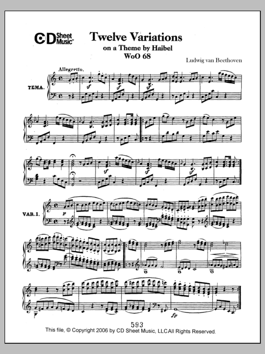 Download Ludwig van Beethoven Variations (12) On A Theme By Haibel, Woo 68 Sheet Music and learn how to play Piano Solo PDF digital score in minutes