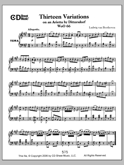 Download Ludwig van Beethoven Variations (13) On An Arietta By Dittersdorf, Woo 66 Sheet Music and learn how to play Piano Solo PDF digital score in minutes