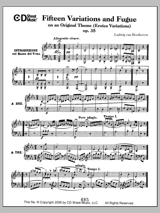 Download Ludwig van Beethoven Variations (15) And Fugue On An Original Theme (eroica Variations) Sheet Music and learn how to play Piano Solo PDF digital score in minutes