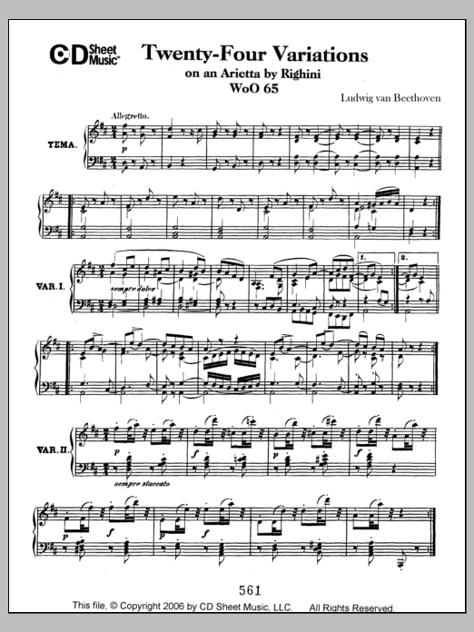 Download Ludwig van Beethoven Variations (24) On An Arietta By Righini, Woo 65 Sheet Music and learn how to play Piano Solo PDF digital score in minutes